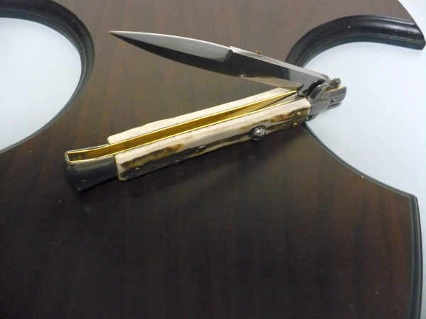 Coltello a scatto - pugnale -Frank Beltrame - italian stiletto 28 cm - corno di cervo / deer horn, lama baionetta -  FB 28/63B - 5