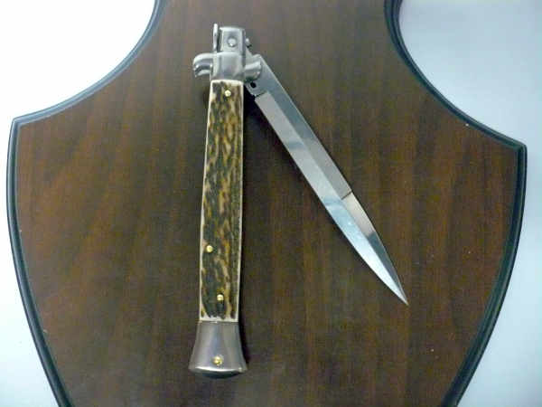 Coltello a scatto - pugnale -Frank Beltrame - italian stiletto 28 cm - corno di cervo / deer horn, lama baionetta -  FB 28/63B - 5