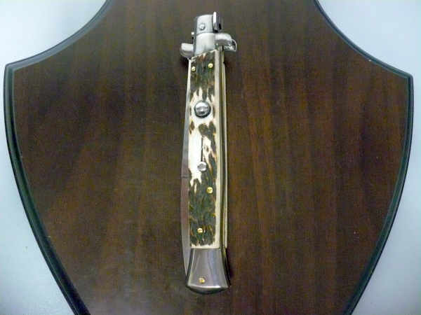 Coltello a scatto - pugnale -Frank Beltrame - italian stiletto 28 cm - corno di cervo / deer horn, lama baionetta -  FB 28/63B - 5