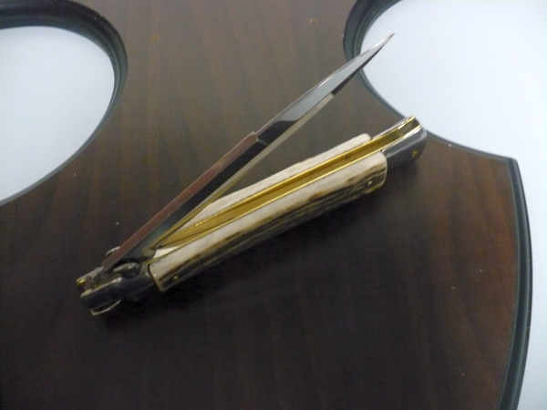 Coltello a scatto - pugnale -Frank Beltrame - italian stiletto 28 cm - corno di cervo / deer horn, lama baionetta -  FB 28/63B - 5