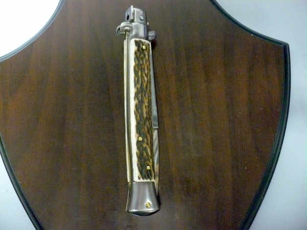 Coltello a scatto - pugnale -Frank Beltrame - italian stiletto 28 cm - corno di cervo / deer horn, lama baionetta -  FB 28/63B - 5