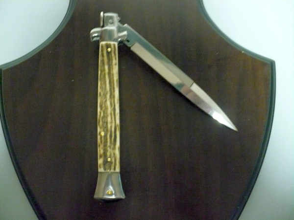 Coltello a scatto - pugnale -Frank Beltrame - italian stiletto 28 cm - corno di cervo / deer horn, lama baionetta -  FB 28/63B - 5