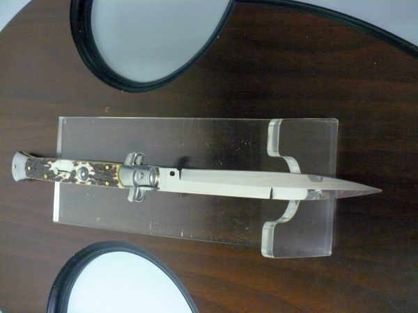 Coltello a scatto - pugnale -Frank Beltrame - italian stiletto 28 cm - corno di cervo / deer horn, lama baionetta -  FB 28/63B - 5