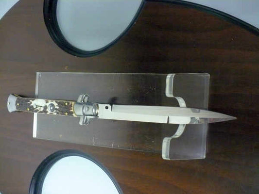 Coltello a scatto - pugnale -Frank Beltrame - italian stiletto 28 cm - corno di cervo / deer horn, lama baionetta -  FB 28/63B - 5