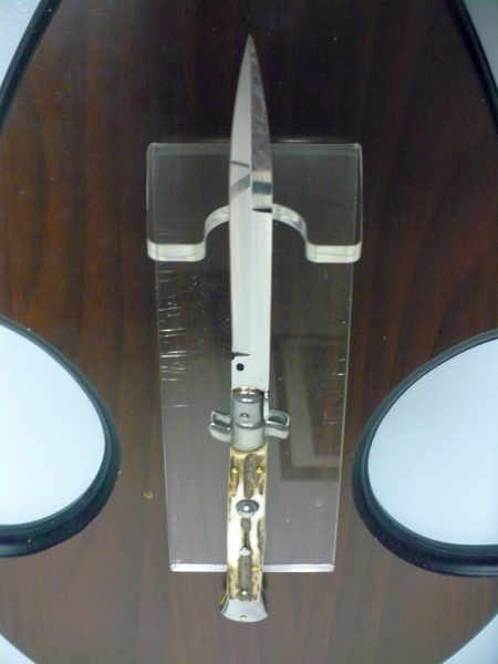 Coltello a scatto - pugnale -Frank Beltrame - italian stiletto 28 cm - corno di cervo / deer horn, lama baionetta -  FB 28/63B - 5