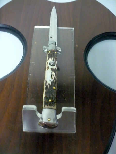 Coltello a scatto - pugnale -Frank Beltrame - italian stiletto 28 cm - corno di cervo / deer horn, lama baionetta -  FB 28/63B - 5