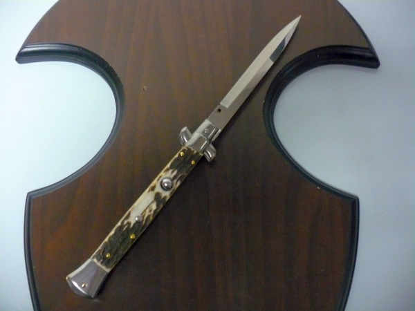 Coltello a scatto - pugnale -Frank Beltrame - italian stiletto 28 cm - corno di cervo / deer horn, lama baionetta -  FB 28/63B - 5
