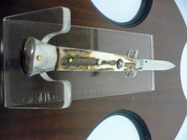 Coltello a scatto - pugnale -Frank Beltrame - italian stiletto 28 cm - corno di cervo / deer horn, lama baionetta -  FB 28/63B - 5