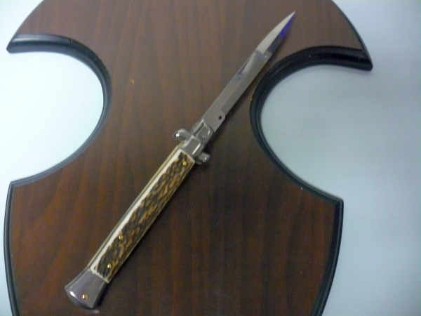 Coltello a scatto - pugnale -Frank Beltrame - italian stiletto 28 cm - corno di cervo / deer horn, lama baionetta -  FB 28/63B - 5