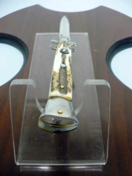 Coltello a scatto - pugnale -Frank Beltrame - italian stiletto 28 cm - corno di cervo / deer horn, lama baionetta -  FB 28/63B - 5