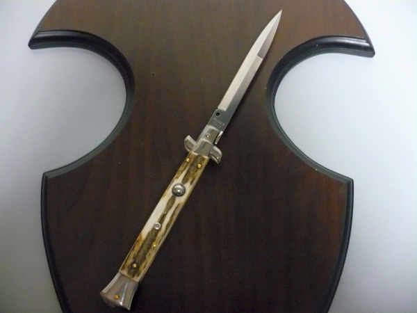 Coltello a scatto - pugnale -Frank Beltrame - italian stiletto 28 cm - corno di cervo / deer horn, lama baionetta -  FB 28/63B - 5