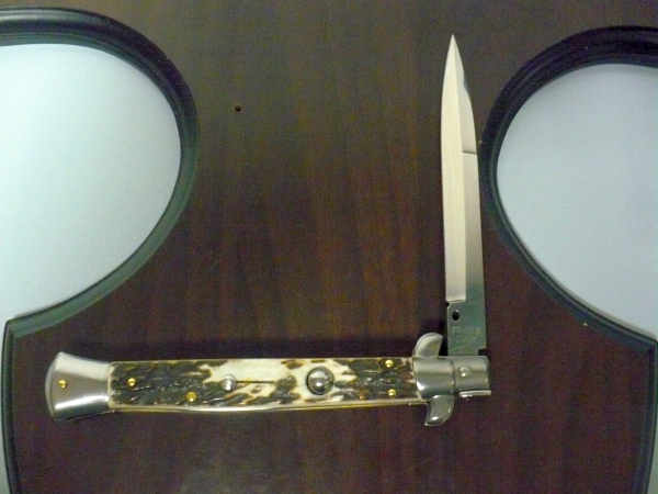 Coltello a scatto - pugnale -Frank Beltrame - italian stiletto 28 cm - corno di cervo / deer horn, lama baionetta -  FB 28/63B - 5