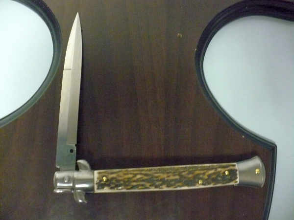 Coltello a scatto - pugnale -Frank Beltrame - italian stiletto 28 cm - corno di cervo / deer horn, lama baionetta -  FB 28/63B - 5