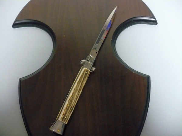 Coltello a scatto - pugnale -Frank Beltrame - italian stiletto 28 cm - corno di cervo / deer horn, lama baionetta -  FB 28/63B - 5