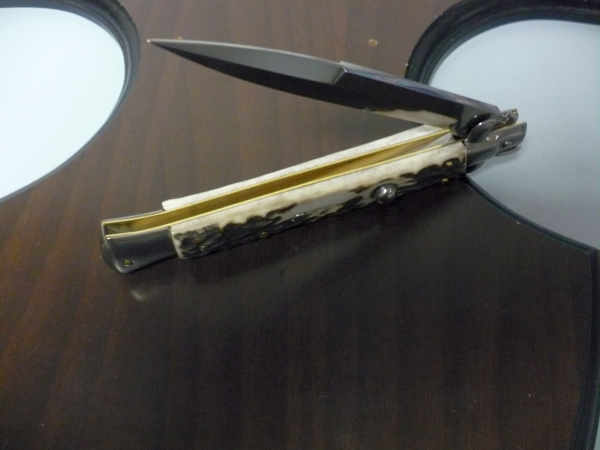 Coltello a scatto - pugnale -Frank Beltrame - italian stiletto 28 cm - corno di cervo / deer horn, lama baionetta -  FB 28/63B - 5