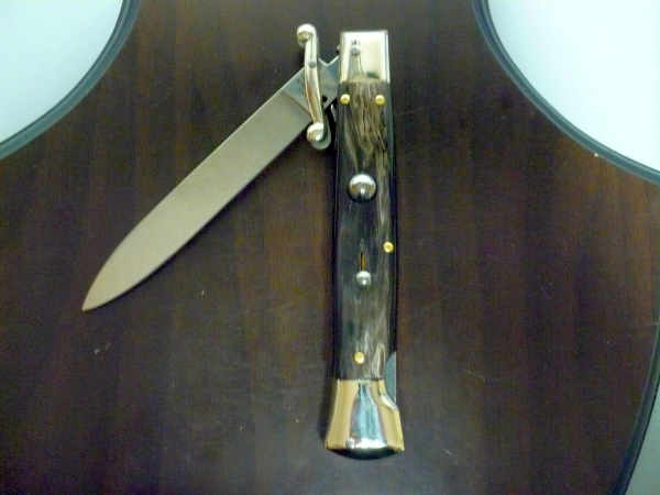 Swinguard - italian stiletto, coltello a scatto, 23 cm - AKC Campolin, bufalo scuro , lama classica - 5