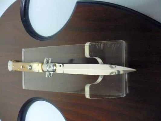 Frank Beltrame - italian stiletto, coltello a scatto, 28 cm -bufalo chiaro, lama dagger  FB 28/48D- 5