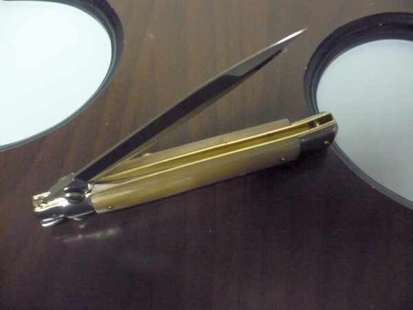 Frank Beltrame - italian stiletto, coltello a scatto, 28 cm -bufalo chiaro, lama dagger  FB 28/48D- 5