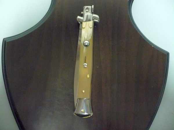 Frank Beltrame - italian stiletto, coltello a scatto, 28 cm -bufalo chiaro, lama dagger  FB 28/48D- 5