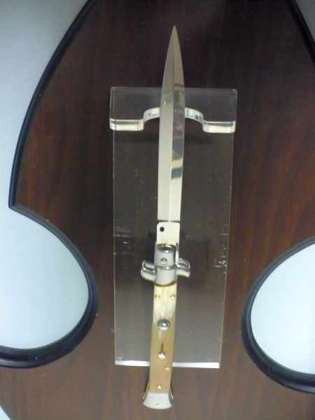 Frank Beltrame - italian stiletto, coltello a scatto, 28 cm -bufalo chiaro, lama dagger  FB 28/48D- 5