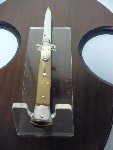 Frank Beltrame - italian stiletto, coltello a scatto, 28 cm -bufalo chiaro, lama dagger  FB 28/48D- 5