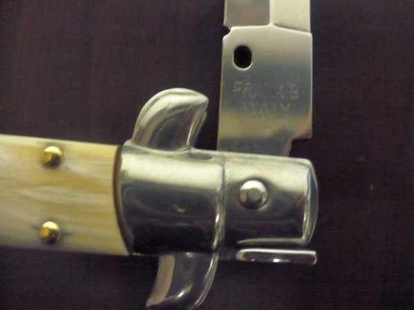 Frank Beltrame - italian stiletto, coltello a scatto, 28 cm -bufalo chiaro, lama dagger  FB 28/48D- 5