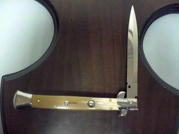 Frank Beltrame - italian stiletto, coltello a scatto, 28 cm -bufalo chiaro, lama dagger  FB 28/48D- 5