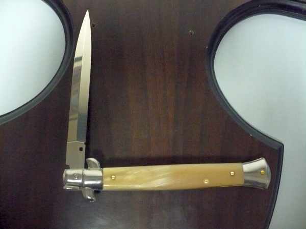 Frank Beltrame - italian stiletto, coltello a scatto, 28 cm -bufalo chiaro, lama dagger  FB 28/48D- 5