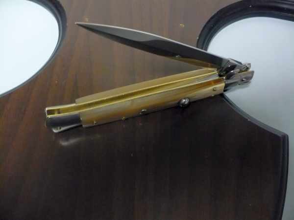 Frank Beltrame - italian stiletto, coltello a scatto, 28 cm -bufalo chiaro, lama dagger  FB 28/48D- 5