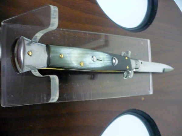 Frank Beltrame - italian stiletto, coltello a scatto, 28 cm -bufalo brasiliano, lama baionetta FB 28/09B-6