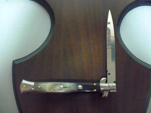 Frank Beltrame - italian stiletto, coltello a scatto, 28 cm -bufalo brasiliano, lama baionetta FB 28/09B-6