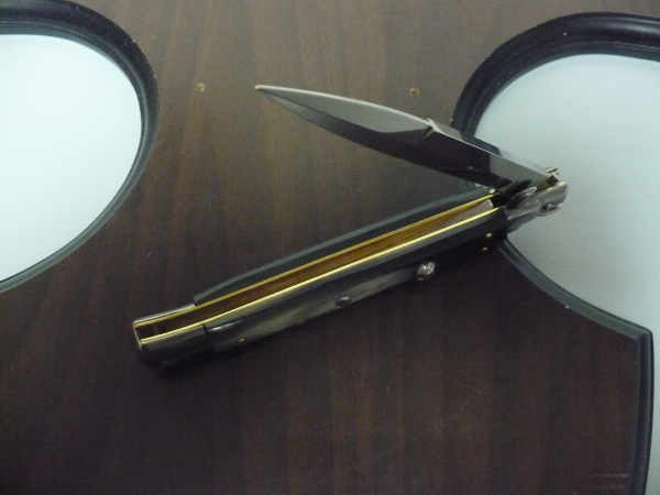 Frank Beltrame - italian stiletto, coltello a scatto, 28 cm -bufalo brasiliano, lama baionetta FB 28/09B-6