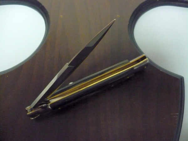 Frank Beltrame - italian stiletto, coltello a scatto, 28 cm -bufalo brasiliano, lama baionetta FB 28/09B-6