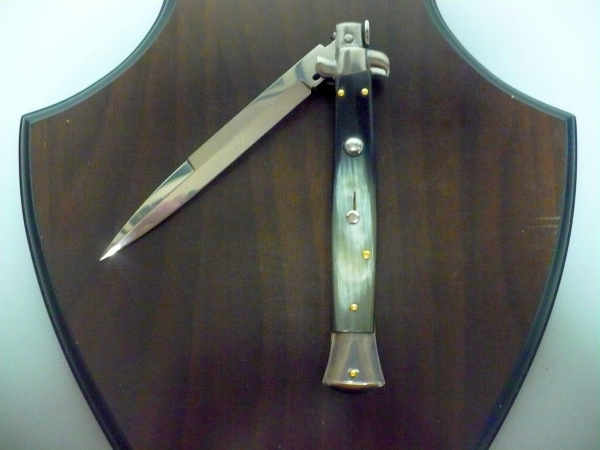 Frank Beltrame - italian stiletto, coltello a scatto, 28 cm -bufalo brasiliano, lama baionetta FB 28/09B-6