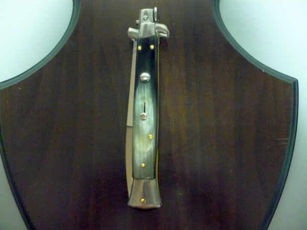 Frank Beltrame - italian stiletto, coltello a scatto, 28 cm -bufalo brasiliano, lama baionetta FB 28/09B-6