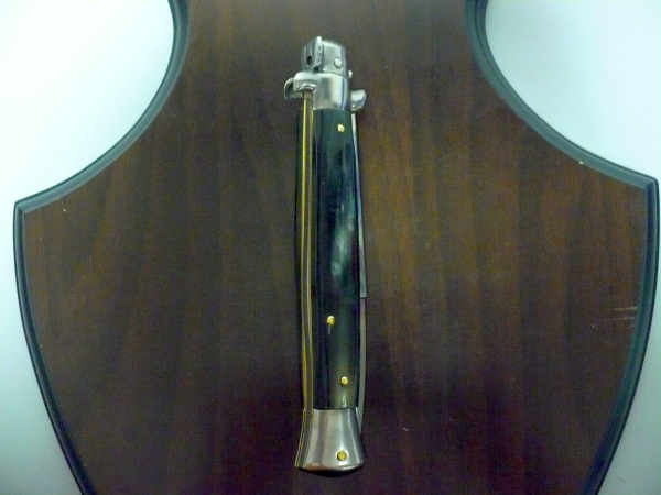 Frank Beltrame - italian stiletto, coltello a scatto, 28 cm -bufalo brasiliano, lama baionetta FB 28/09B-6