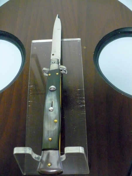 Frank Beltrame - italian stiletto, coltello a scatto, 28 cm -bufalo brasiliano, lama baionetta FB 28/09B-6
