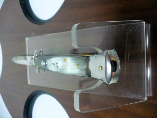 Frank Beltrame - italian stiletto, coltello a scatto, 28 cm -bufalo brasiliano, lama baionetta FB 28/09B-6