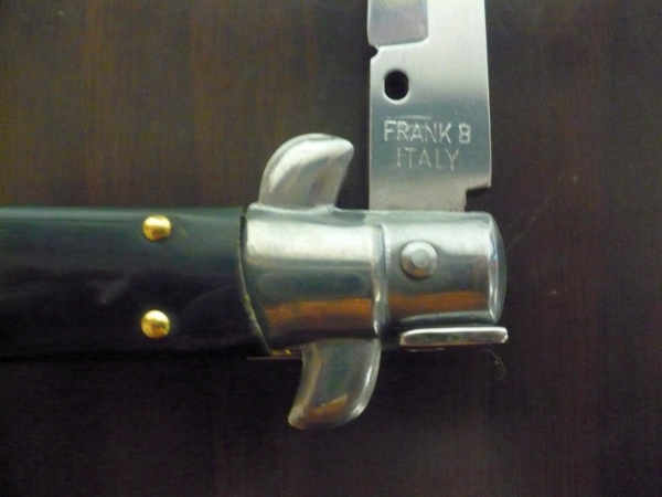 Frank Beltrame - italian stiletto, coltello a scatto, 28 cm -bufalo brasiliano, lama baionetta FB 28/09B-6