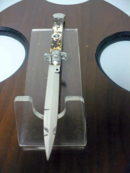 Coltello a scatto - pugnale -Frank Beltrame - italian stiletto 28 cm - corno di cervo / deer horn, lama baionetta -  FB 28/63B - 6