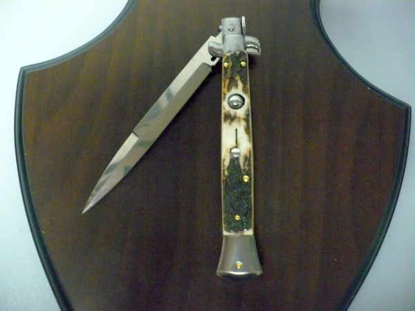 Coltello a scatto - pugnale -Frank Beltrame - italian stiletto 28 cm - corno di cervo / deer horn, lama baionetta -  FB 28/63B - 6