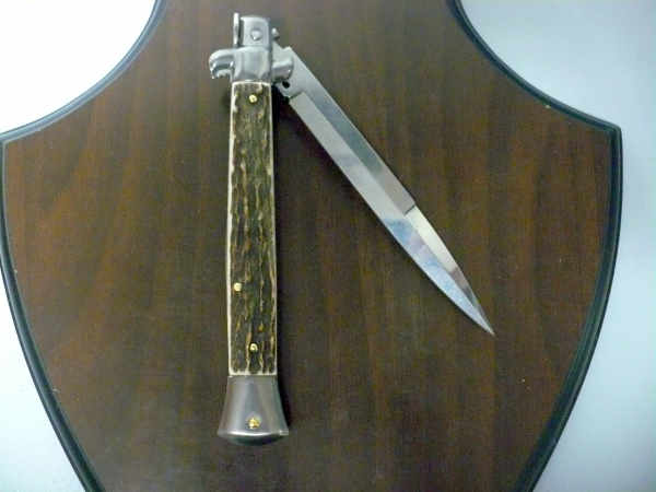Coltello a scatto - pugnale -Frank Beltrame - italian stiletto 28 cm - corno di cervo / deer horn, lama baionetta -  FB 28/63B - 6