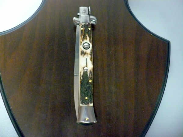 Coltello a scatto - pugnale -Frank Beltrame - italian stiletto 28 cm - corno di cervo / deer horn, lama baionetta -  FB 28/63B - 6
