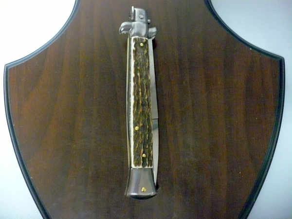 Coltello a scatto - pugnale -Frank Beltrame - italian stiletto 28 cm - corno di cervo / deer horn, lama baionetta -  FB 28/63B - 6