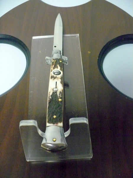 Coltello a scatto - pugnale -Frank Beltrame - italian stiletto 28 cm - corno di cervo / deer horn, lama baionetta -  FB 28/63B - 6