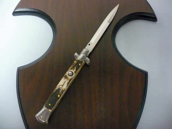 Coltello a scatto - pugnale -Frank Beltrame - italian stiletto 28 cm - corno di cervo / deer horn, lama baionetta -  FB 28/63B - 6