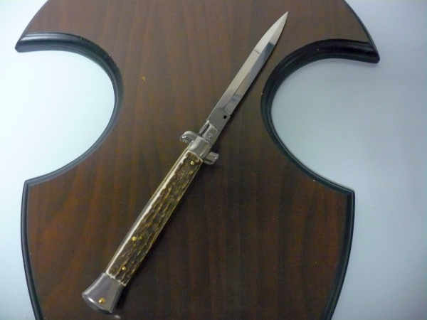 Coltello a scatto - pugnale -Frank Beltrame - italian stiletto 28 cm - corno di cervo / deer horn, lama baionetta -  FB 28/63B - 6