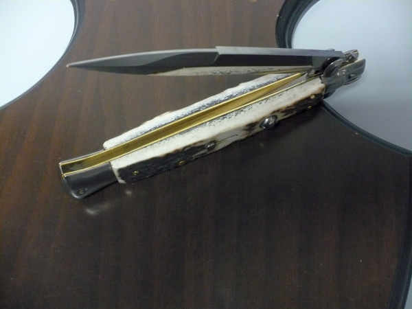 Coltello a scatto - pugnale -Frank Beltrame - italian stiletto 28 cm - corno di cervo / deer horn, lama baionetta -  FB 28/63B - 6