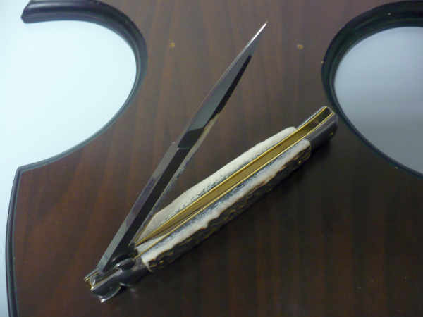 Coltello a scatto - pugnale -Frank Beltrame - italian stiletto 28 cm - corno di cervo / deer horn, lama baionetta -  FB 28/63B - 6