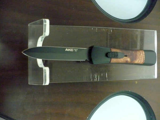 Italian stiletto frontale  coltellerie AKC Campolin - 20 cm - ergonomica , legno di radica, lama dagger teflonata nero - 6
